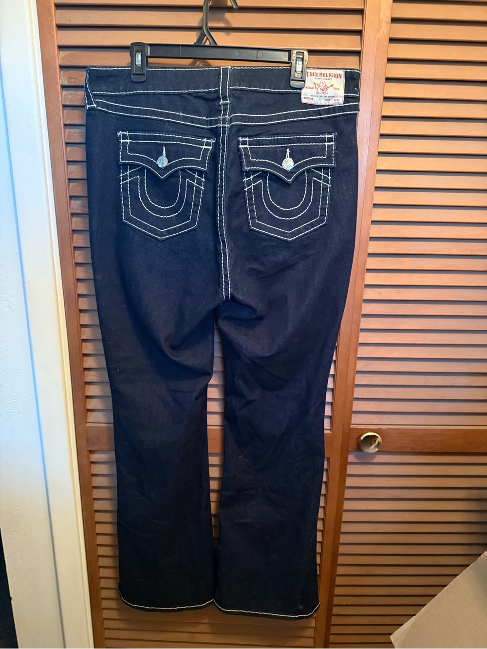 True religion Navy Bootcut Jeans with White Contrast Stitching